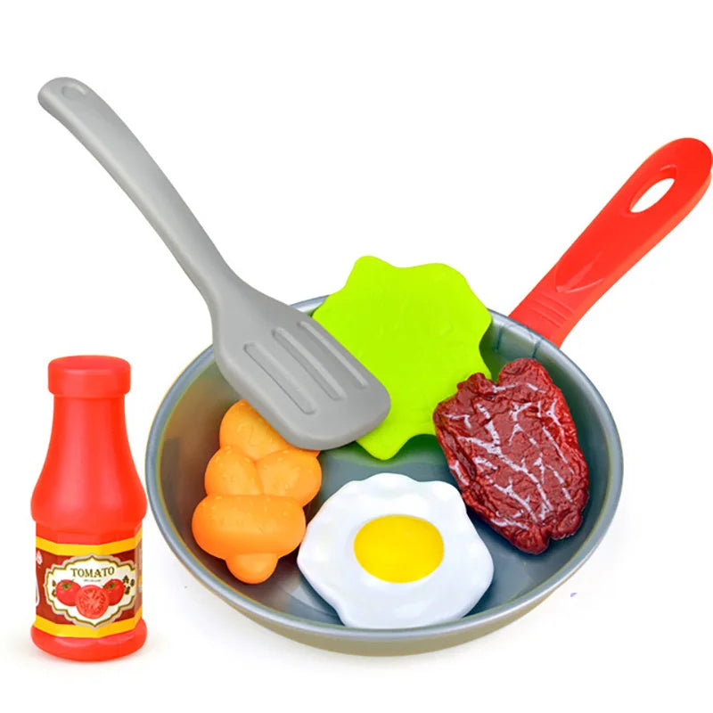 Children Kitchen Food Toys Simulation Frying Pan Vegetables Steak Bread Hot Dog Omelette Play Toy Set for Kids Girls Education