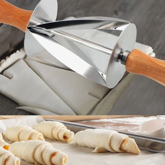 Stainless Steel Wooden Handle for Making Croissant Bread Dough Pastry Rolling Cutter Fondant Strip Ribbon Cutter