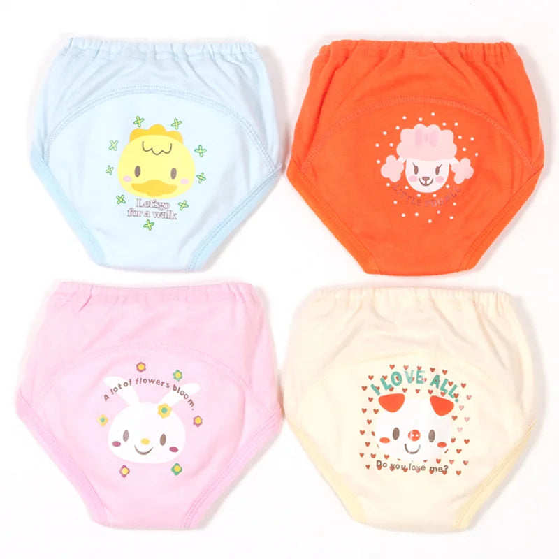 4 PCS/Lot Potty Training Pants Baby Learning Underwear Nappies for Toddler Boy Girl Panties Reusable Washable Cotton Diapers