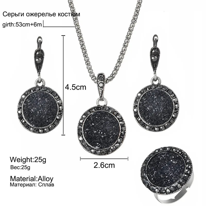 Black Stone Resin Necklace Set