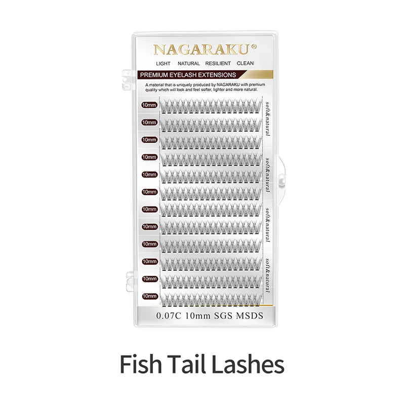 NAGARAKU A-Shape Tapered Flat Base Fluffy Eyelash Extension Spikes – Matte Cluster Makeup