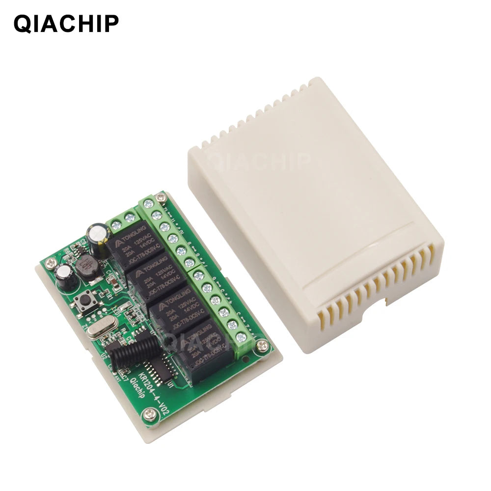 QIACHIP 4CH 433.92MHz Relay Module – DC 5V/12V/24V/48V 10A Wireless Remote Control Switch for EV1527, DC Motor DIY