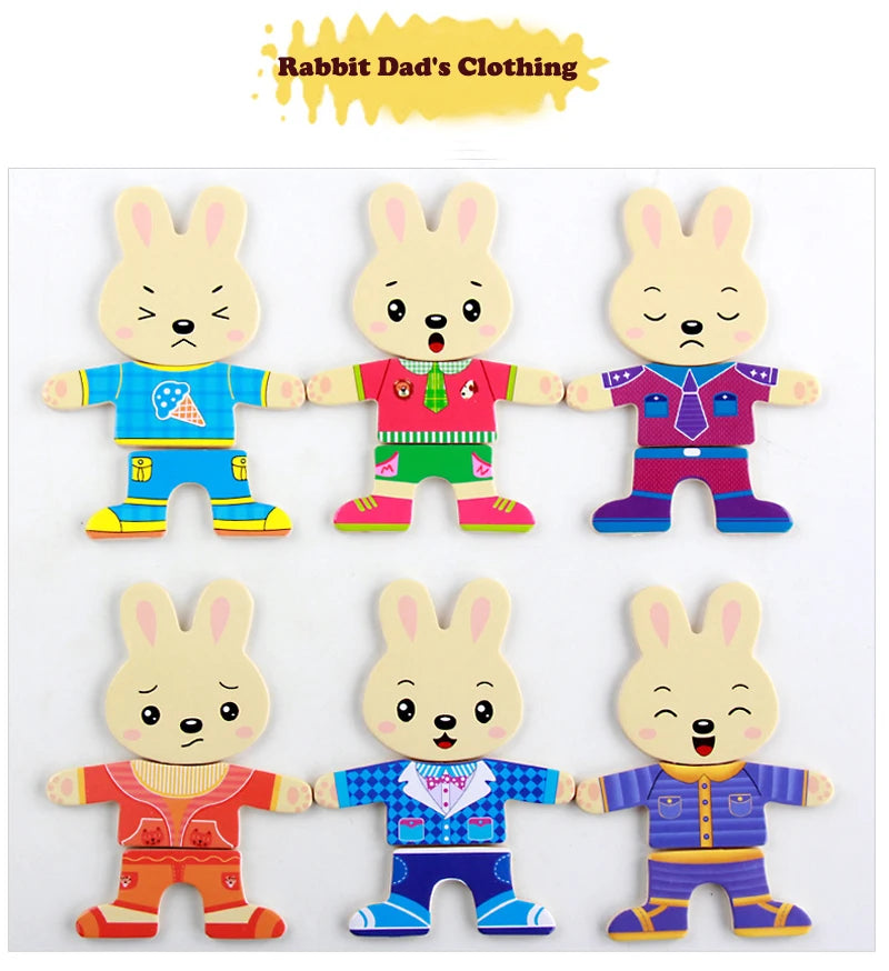 QWZ Little Bear Wooden Jigsaw Puzzle Dressing Game