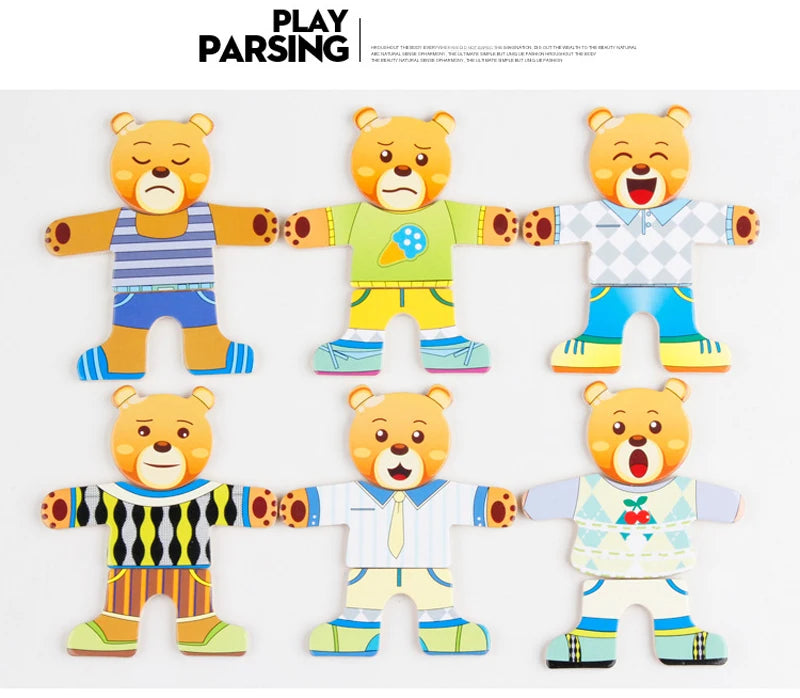 QWZ Little Bear Change Clothes Children's Early Education Wooden Jigsaw Puzzle Dressing Game Baby Puzzle Toys For Children Gift