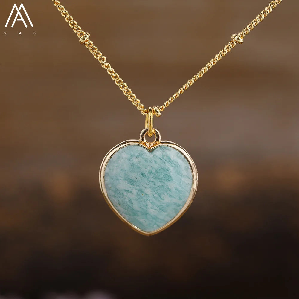 Natural Roses Quartz Heart Pendant Necklace For Women Elegant Romatic Gems Stone Necklace Jewelry Gifts Dropship