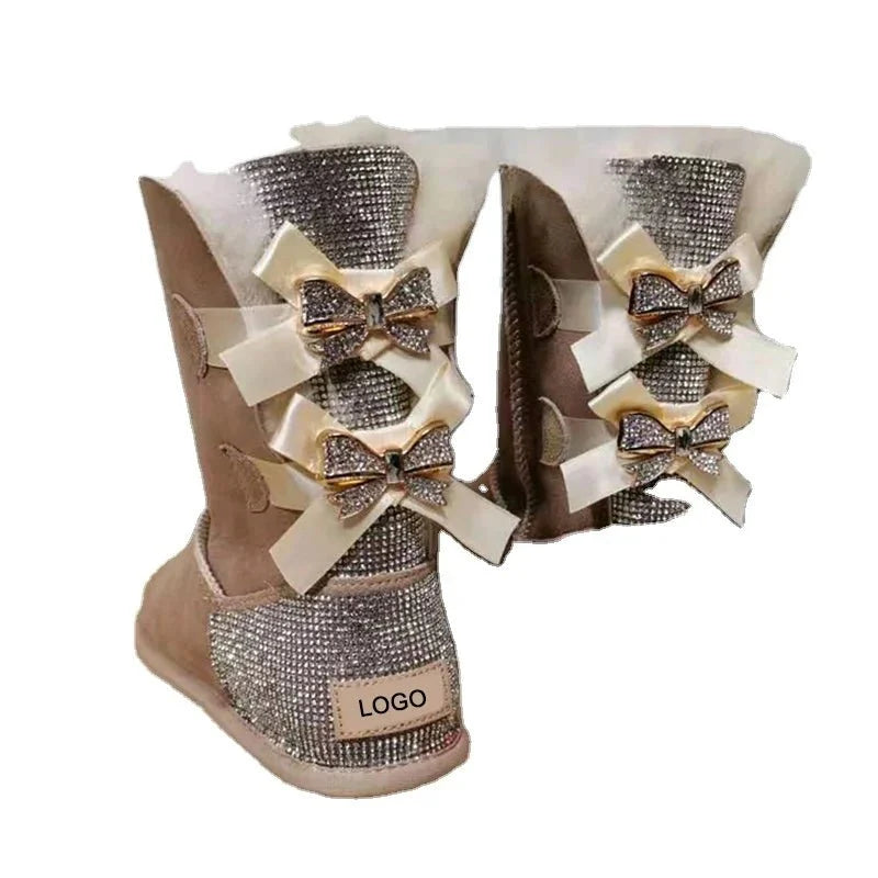 stylish winter boots for women in stock Sparkle with bow with jewel winter boots