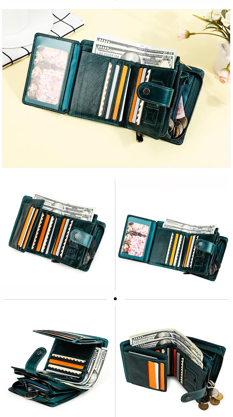 Contact'S Genuine Leather Wallets Women Men Wallet Short Small RFID Blocking Card Holder Wallets Ladies Red Coin Purse