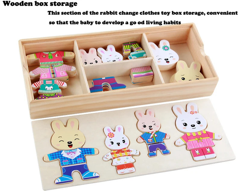 QWZ Little Bear Wooden Jigsaw Puzzle Dressing Game