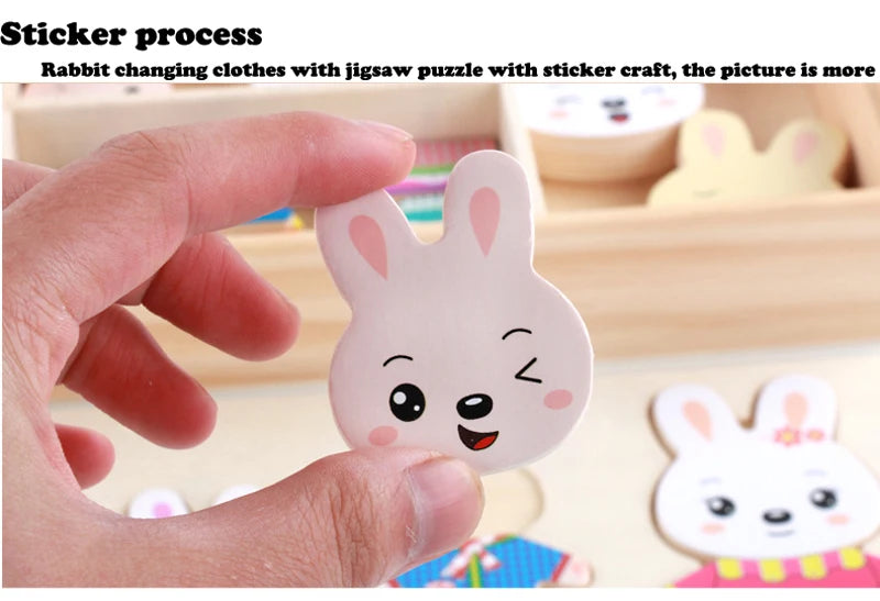 QWZ Little Bear Wooden Jigsaw Puzzle Dressing Game