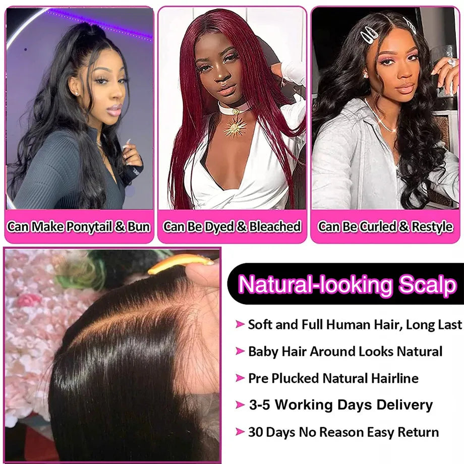 Brazilian Bone Straight 13x4 13x6 Transparent Lace 30 32 Inch Human Hair Wigs 360 Lace Frontal Wig 4X4 Lace Closure Wig