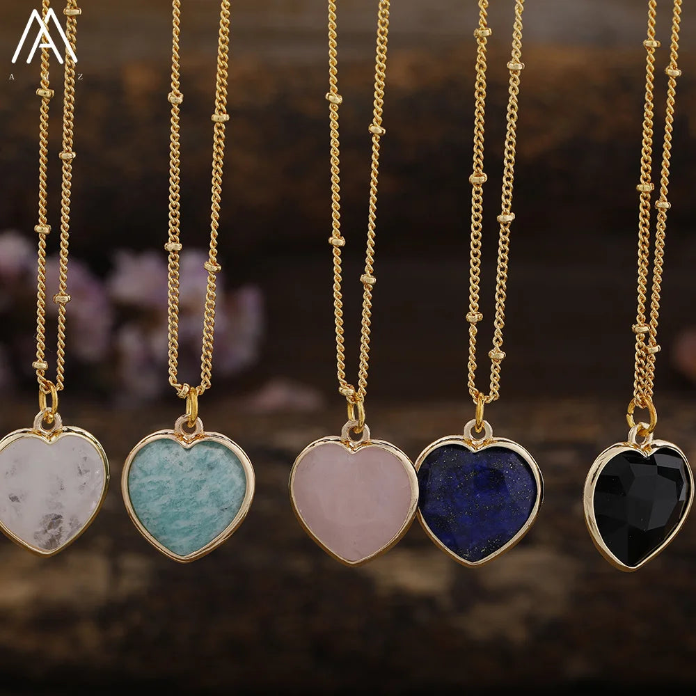 Natural Roses Quartz Heart Pendant Necklace For Women Elegant Romatic Gems Stone Necklace Jewelry Gifts Dropship