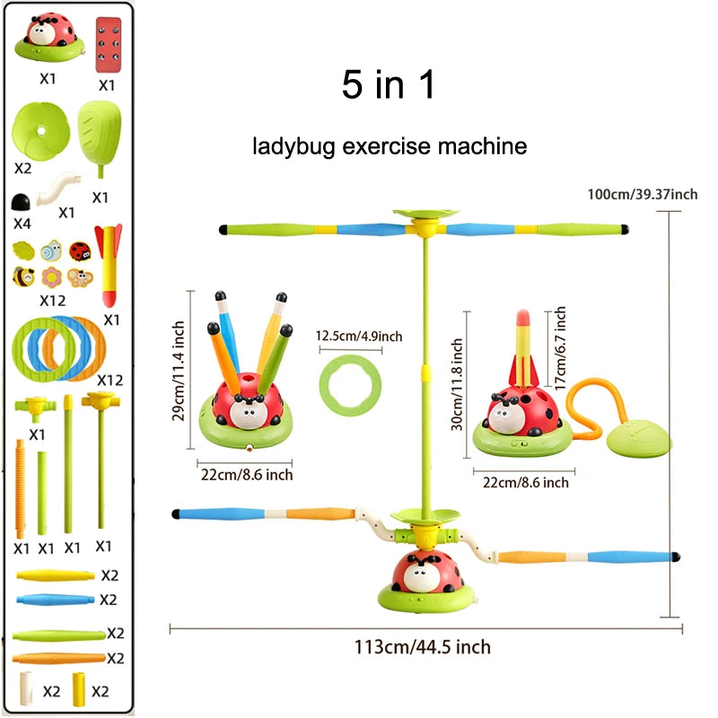 Ladybug Sport Entertainment Game Toy Multifunction Rope Skipping Machine Ferrule Jump Rocket Launcher Outdoor Educational