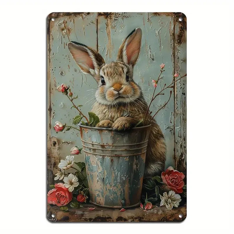 Charming Easter Bunny Metal Sign Perfect Gift for Family & Friends Cute Rabbit Wall Art for Home, Bar, Cafe Decor Garage Kitchen