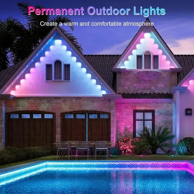 LED Lights 45M Permanent Outdoor Lights Smart RGBIC Eaves Festival Flashing Lighting Fairy String Christmas Holiday Decorations