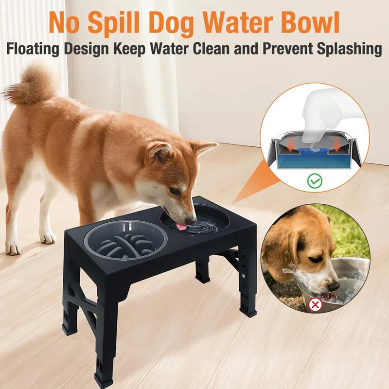 Adjustable Elevated Dog Feeder – Raised Stand with Slow Feeder Bowl & Water Dispenser for Medium and Large Dogs