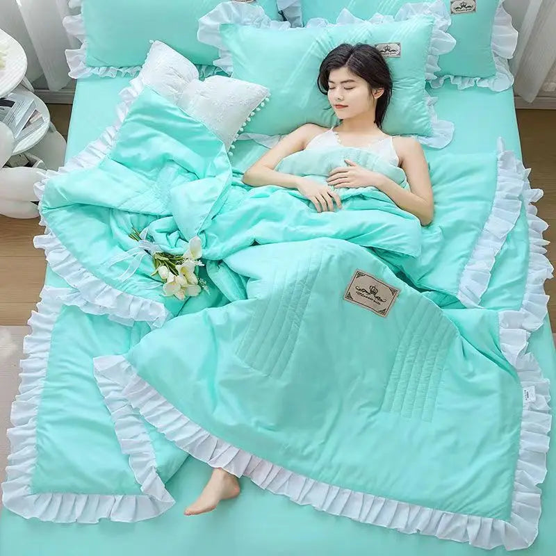Korean Princess Floral Embroidery Summer Bedding Set