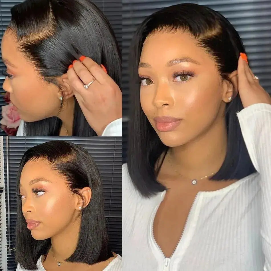 13x4 Straight Lace Frontal Bob Wig Pre Plucked Human Hair Wigs Brazilian Remy Bone Straight Short Bob Wig For Women 10-14 Inch