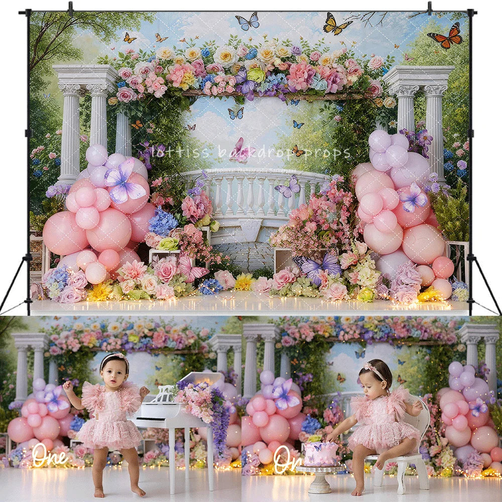 1st Birthday Cake Smash Backdrops Kids Baby Photography Child Photocall Fairy Balloons Wild One Garden Cute Bow Theme Background