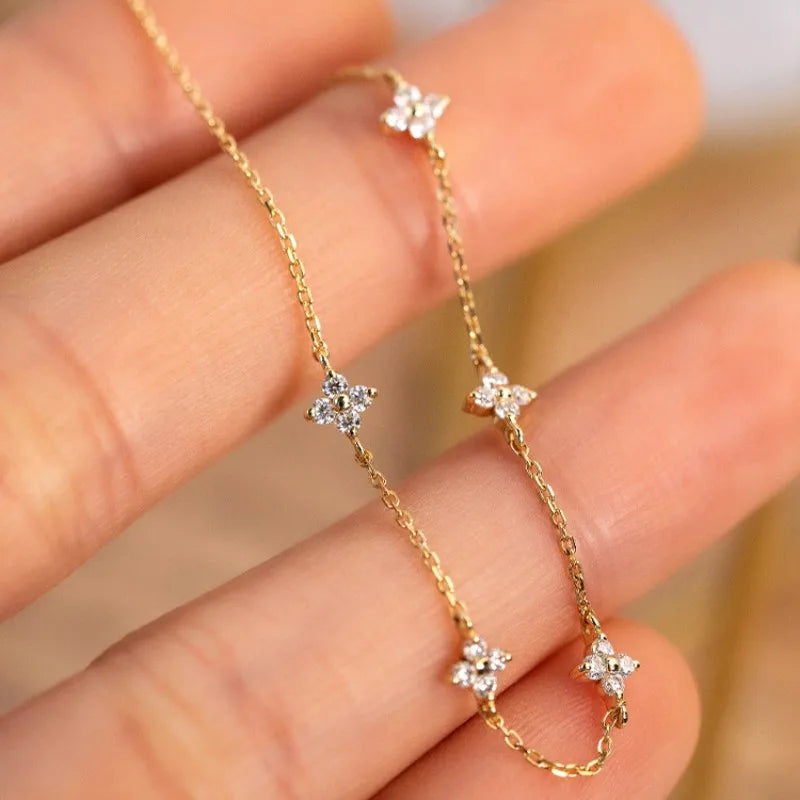 Sterling Silver Plated 18k Gold Zircon Flower Bracelet