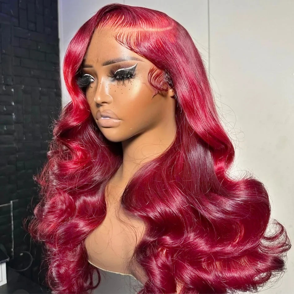 200% Density 99J Burgundy Body Wave 13x6 HD Transparent Lace wigs Frontal Wigs Brazilian Virgin Hair Pre plucked Wigs For Women