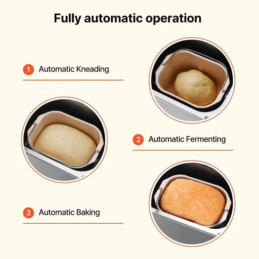 2LB 19in1 Bread Maker Automatic Compact Dough Machine Nonstick 3 Crust Colors