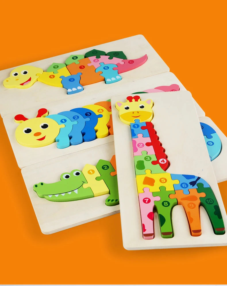 Rectangle Wooden Puzzle for Kids, Animals Vehicles Pattern Colorful Wood Numbered Puzzles For Toddlers