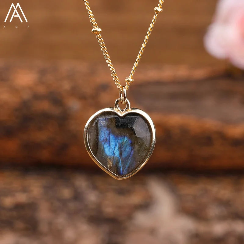 Natural Roses Quartz Heart Pendant Necklace For Women Elegant Romatic Gems Stone Necklace Jewelry Gifts Dropship
