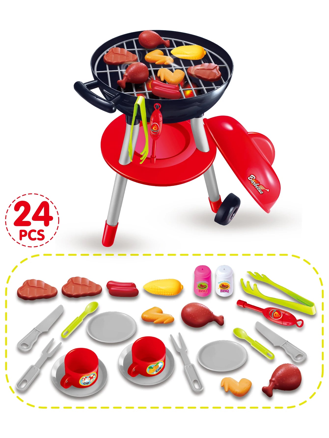 BBQ Cooking Kitchen Toys Interactive BBQ Toys Food Cooking Toys Kids Kitchen Pretend Games 24PCS