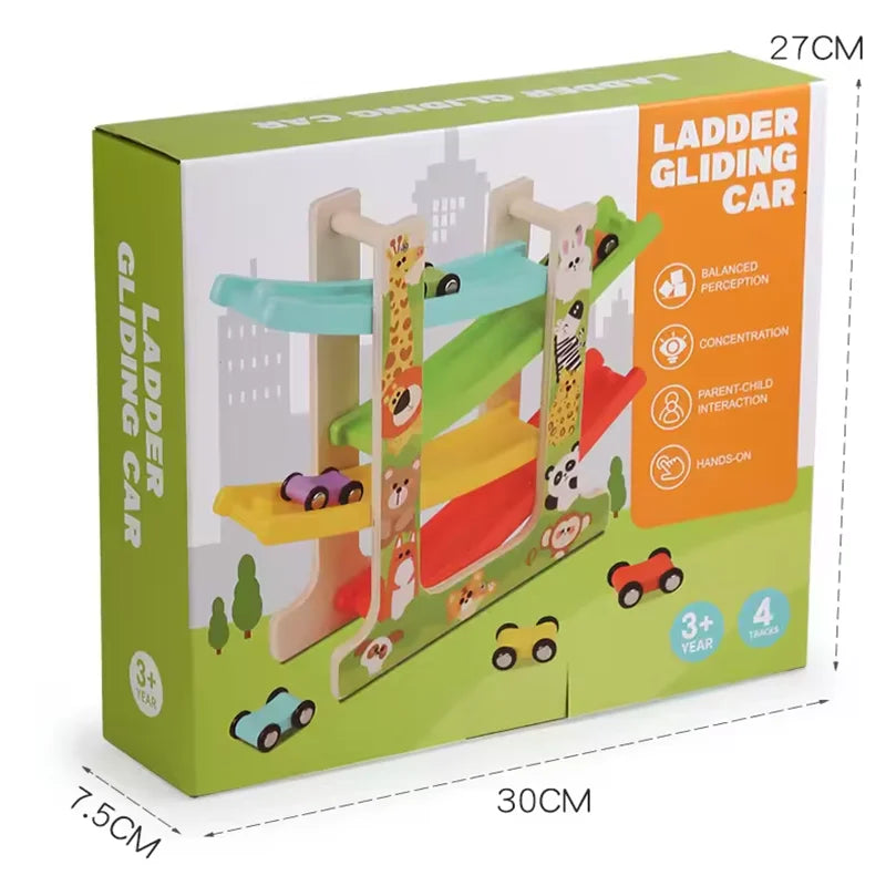 Kids Four-layer Wooden Gliders Montessori Inertia Track Car Toys Animal And Traffic Theme Early Educational Toys Birthday Gifts