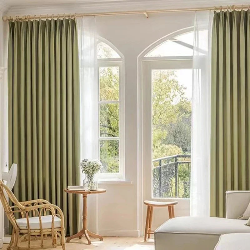 Matcha Green Flannel Light Luxury Curtain