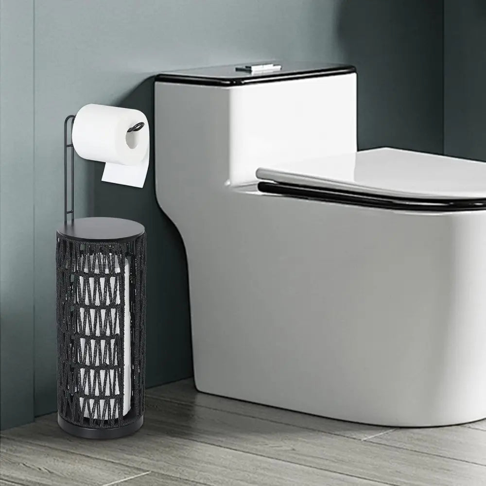 Freestanding Toilet Paper Holder with Storage,3 Rolls of Tissue Holder for Bathroom,Handmade WovenToilet Roll Holder Stand