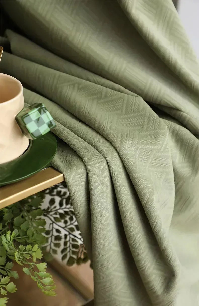 Matcha Green Flannel Light Luxury Curtain