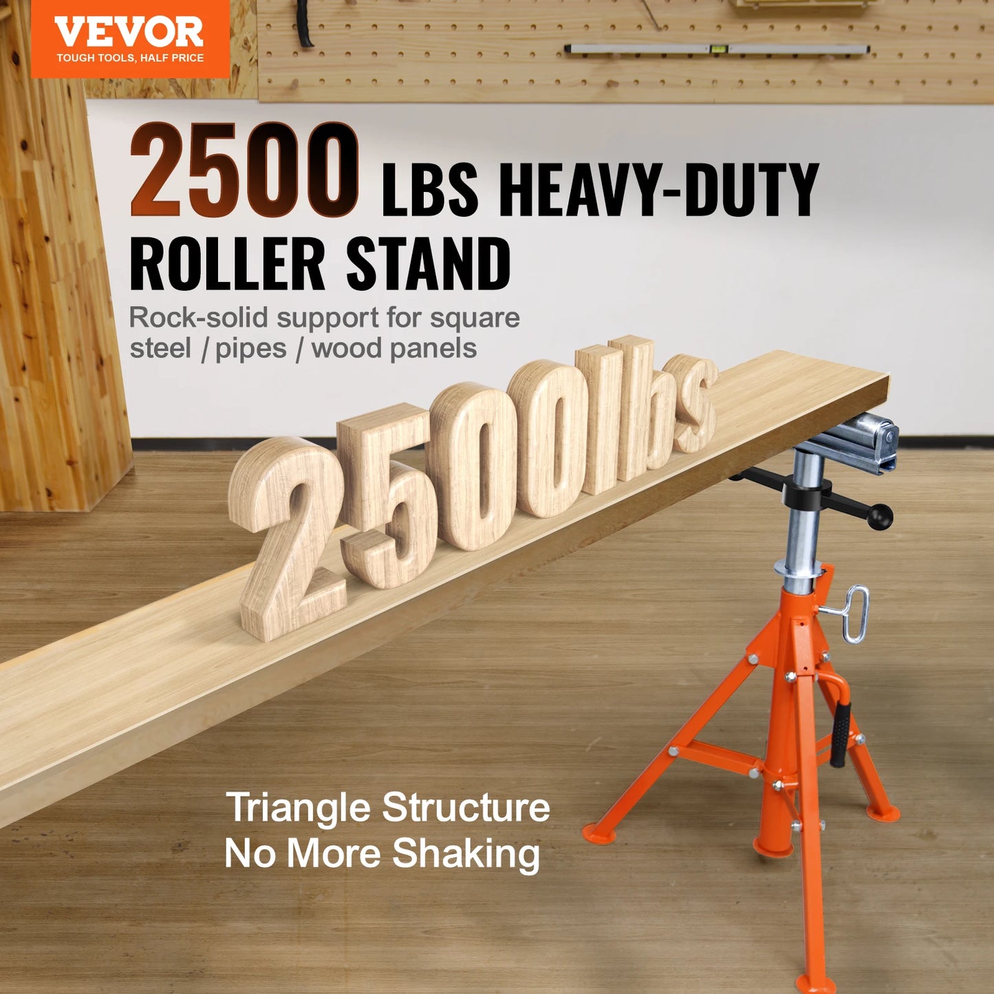 VEVOR Roller Stand Heavy Duty 2500 LBS Load Capacity 27.6"-52" Adjustable Folding Roller Support Stand for Pipes Wooden Boards