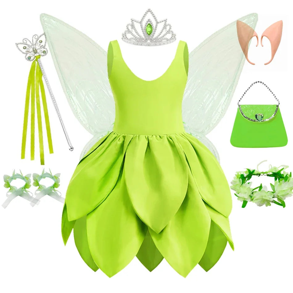 Tinkerbell Dress Girls Halloween Costumes Kids Girl Green Fairy Princess Fancy Tinker Bell Dress Birthday Party