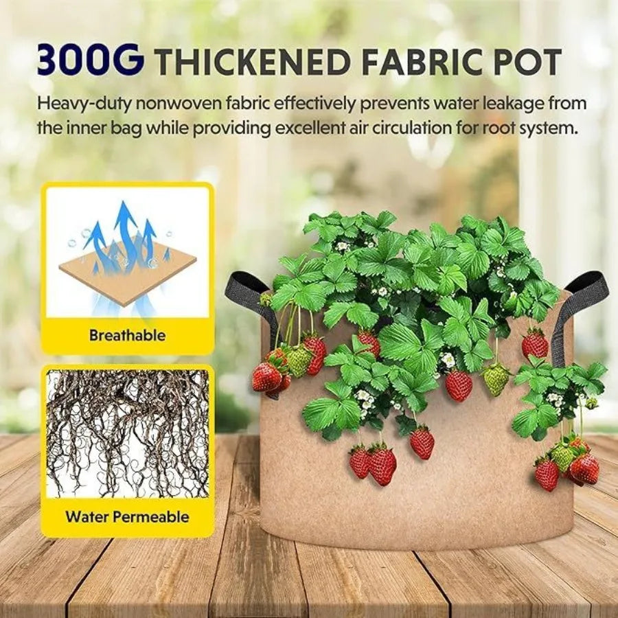 Plant Grow Bag 5 Gallon 6Pack Heavy Duty Fabric Pots 300g Thick Nonwoven Fabric Containers Aeration with Nylon Handles for Plan
