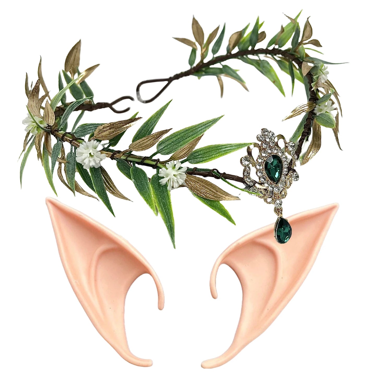 Fairy Flower Leaf Crowns Headband for Women Elven Princess Tiara Elf Headpiece for Cosplay Halloween Costume Photoshoot Wedding