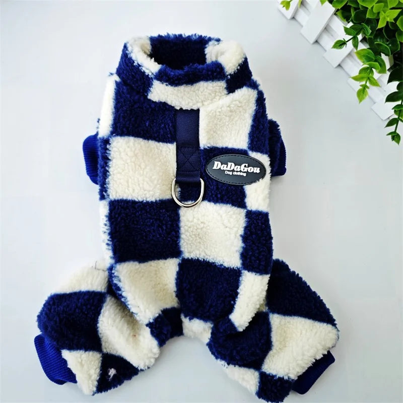 Plaid Winter Pet Jumpsuit – Warm Pajamas Overalls for Small Dogs, Pomeranians, Chihuahuas, and Puppies