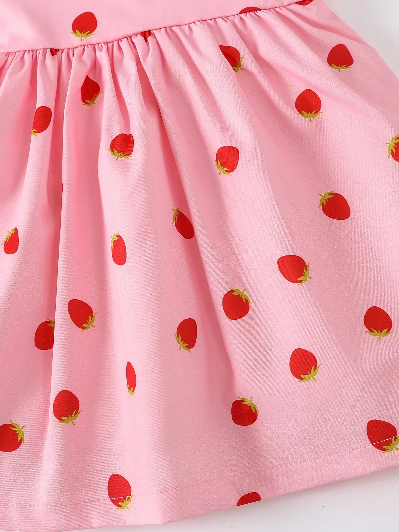 Summer Strawberry Print Dress in Pink with Cute Bow Straps for Kids' Fashion