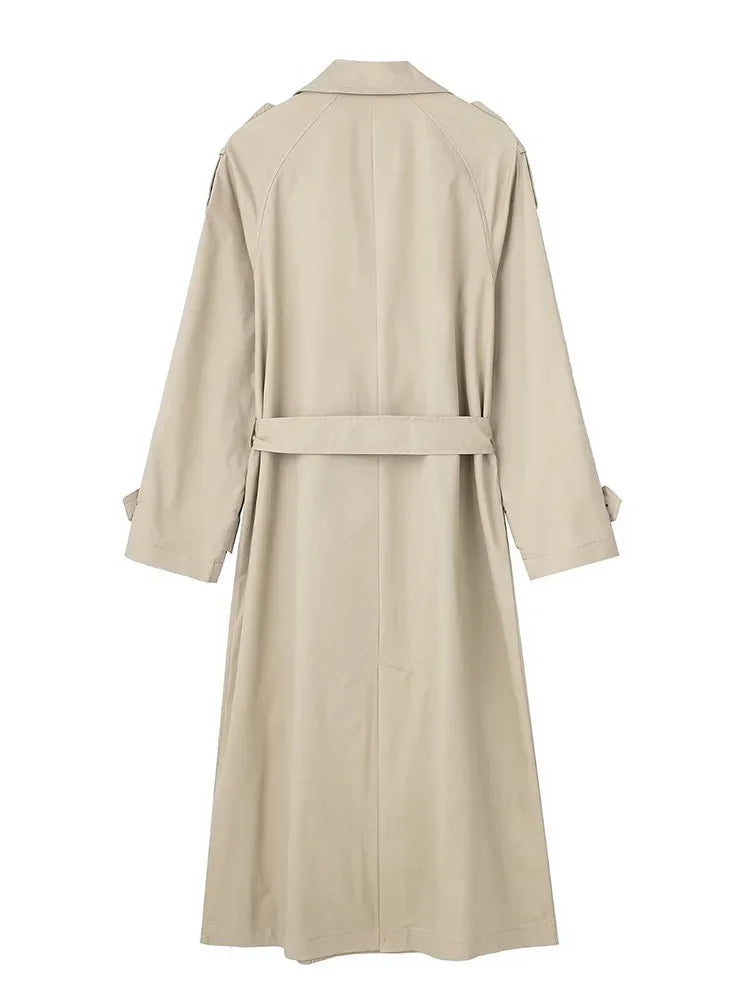 Women Trench Coat With Belt Solid Double Breasted
