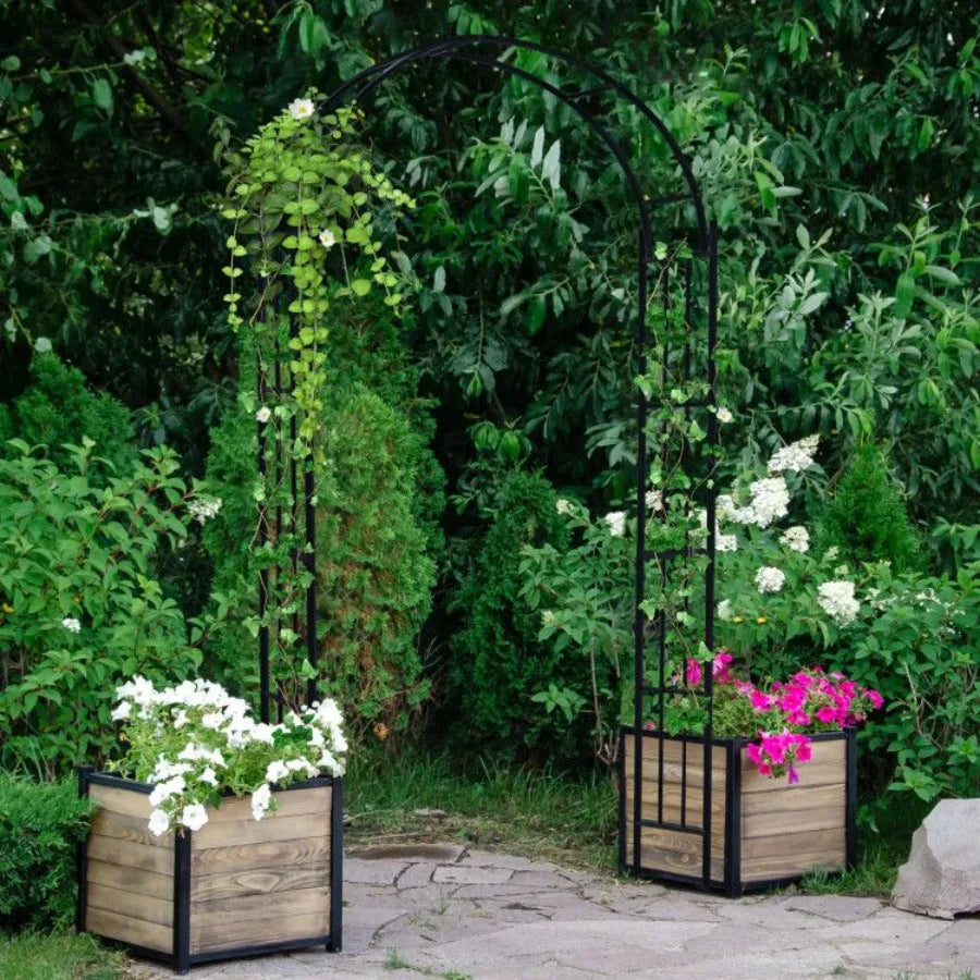 7.5 Feet Metal Garden Arch for Climbing Plants and Outdoor Garden Dr