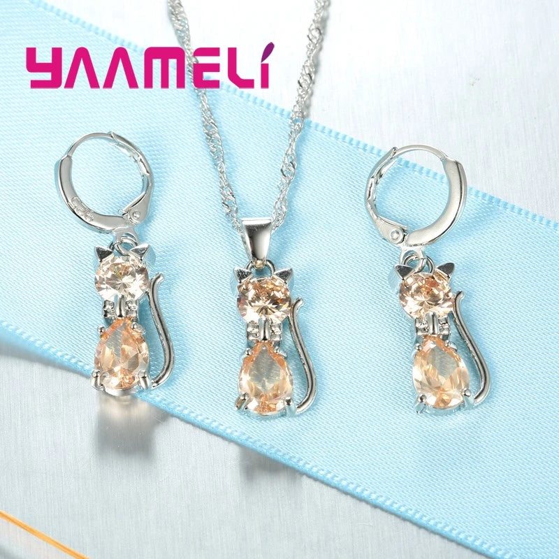 Sterling Silver Cat Shape Jewelry Set