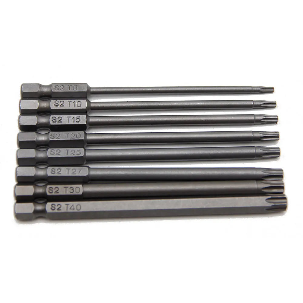 8pc 100mm S2 Magnetic Hexagonal Handle Screwdriver Head Hollow Plum Blossom Hole Hand Electric Drill Pneumatic Tool Accessories