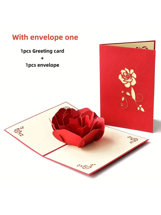 3D Pop-Up Happy Birthday Rose Card - Perfect for Anniversaries, Mother's Day, Weddings - Greeting Women,Youngsters with Envelope