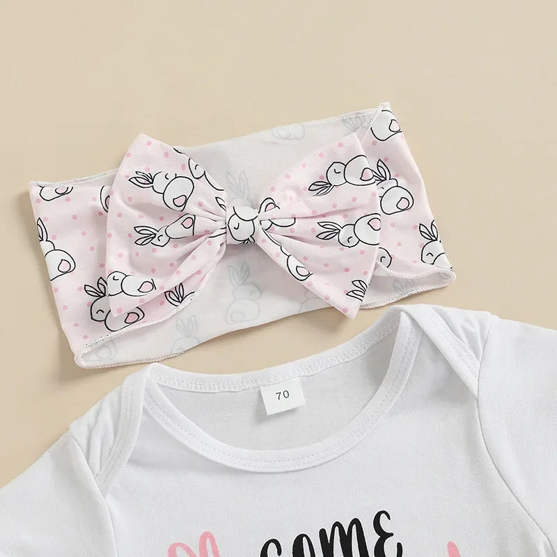 Children's Wear 2025 Easter Set Infant and Toddler Letter Short Sleeve Rabbit Printed Shorts Set
