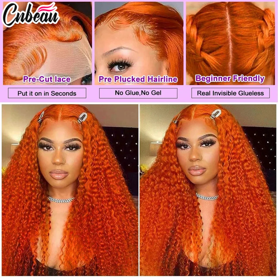Colored #350 30 32 Inches Ginger Orange Deep Wave 13x6 13x4 Hd Lace Frontal Wig Human Hair Curly 13x4 Lace Front Wigs For Women
