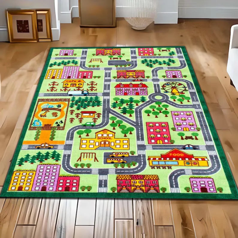 Kids City Road Play Mat Rug Soft Non-Slip Educational Town Traffic Carpet Fun City Map Design Children's Playroom Floor Mat