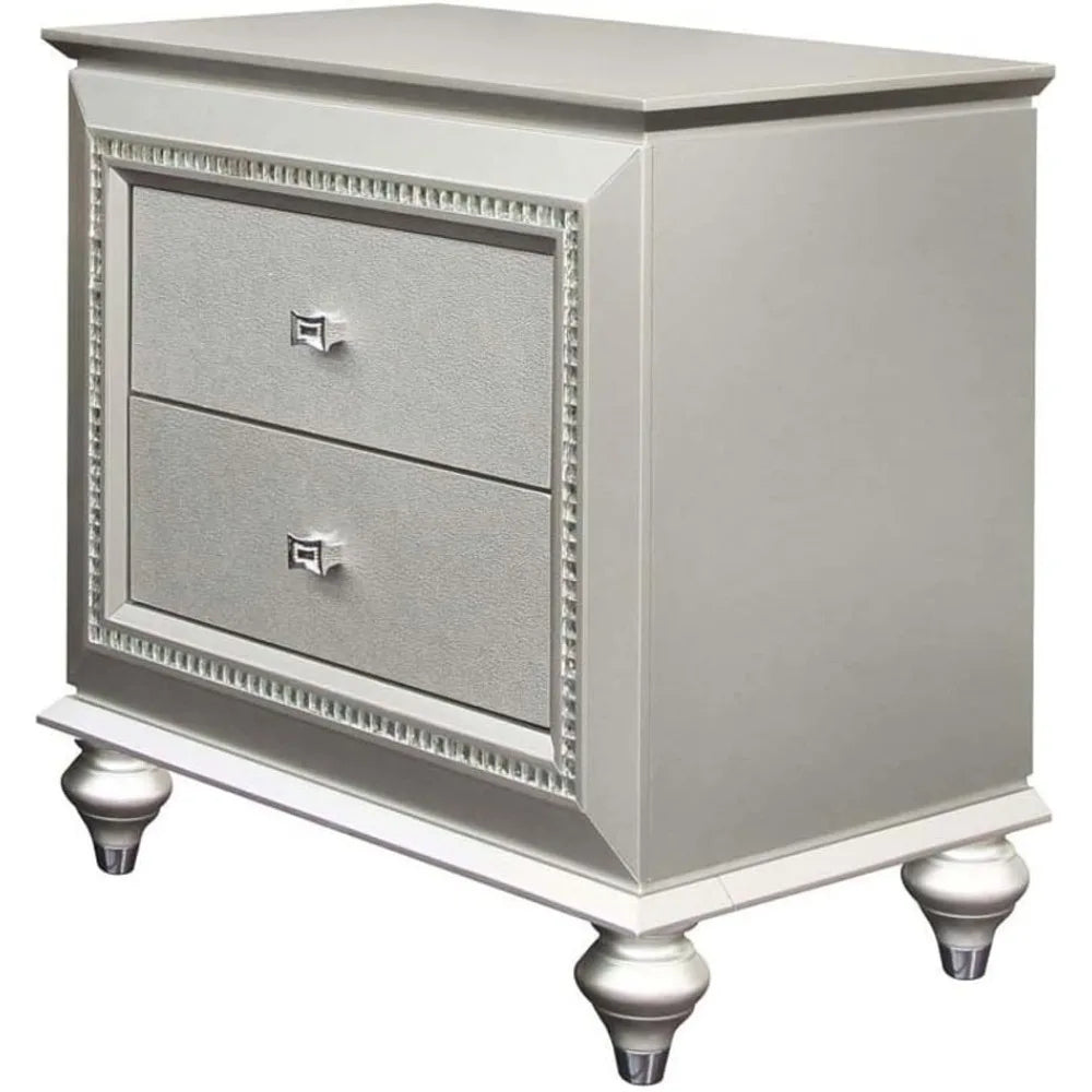 Acme Kaitlyn Nightstand in Champagne | 2-Drawer Contemporary Wood Rectangular Nightstand Champagne
