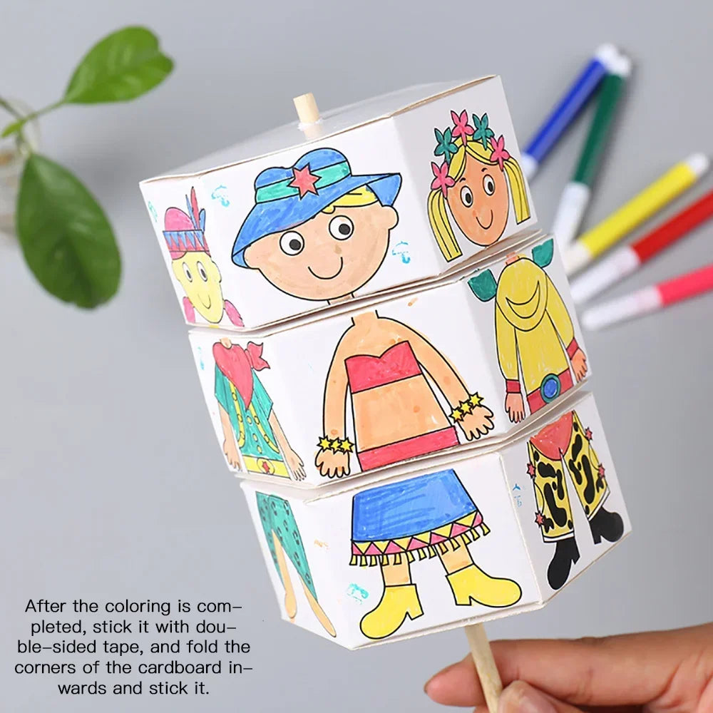 Children's DIY Craft Toys Novelty Painting Drawing Toys Color Filling Paper Rotating Graffiti Puzzle Educational Toys for Kids