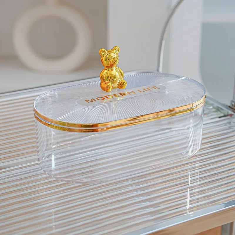 Gold Bear Acrylic Cotton Buds Storage Box