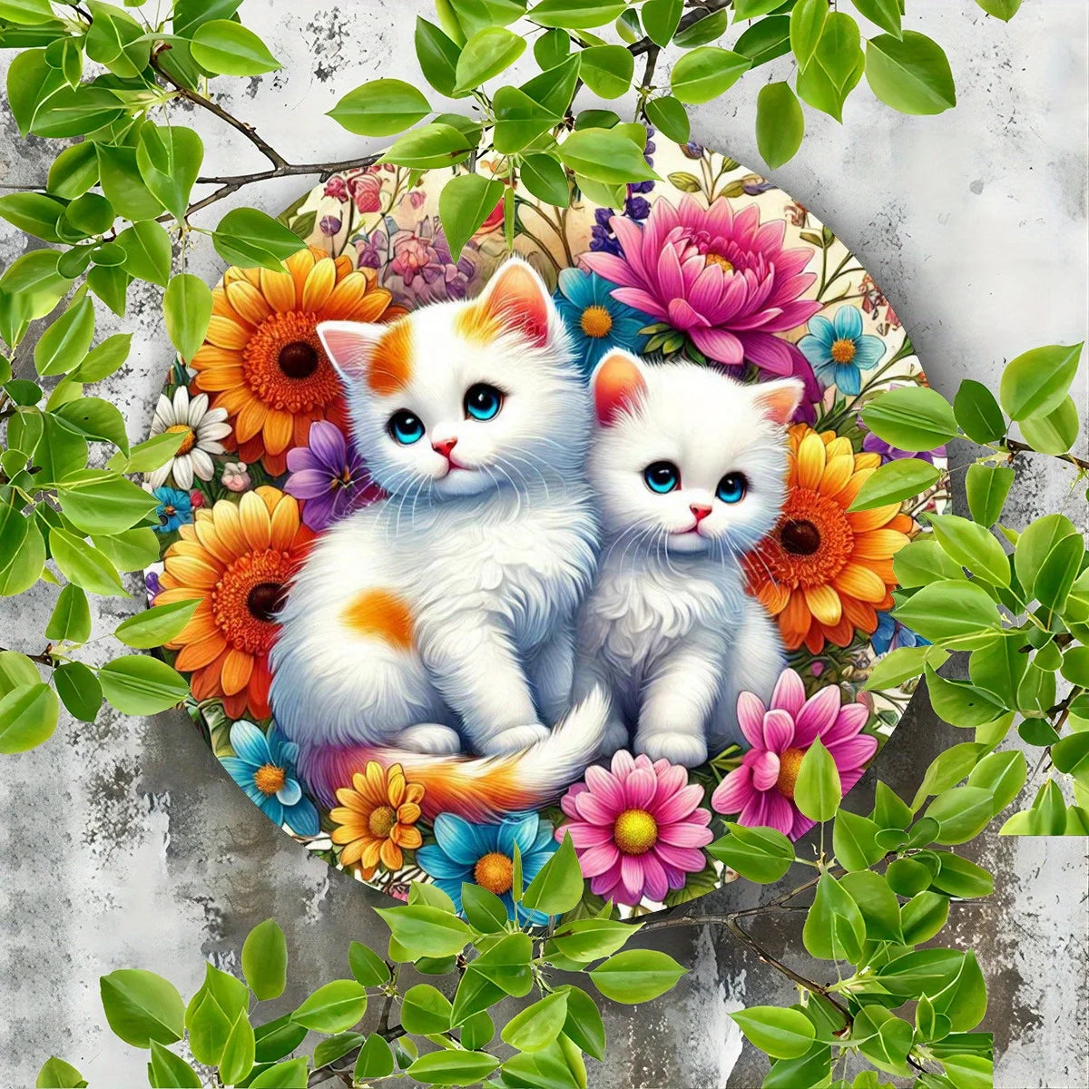 Charming Kitten & Floral 7.8" Metal Wall Art - HD 2D Printed, Durable for Indoor/Outdoor - Great Gift for Home, Garden, Porch